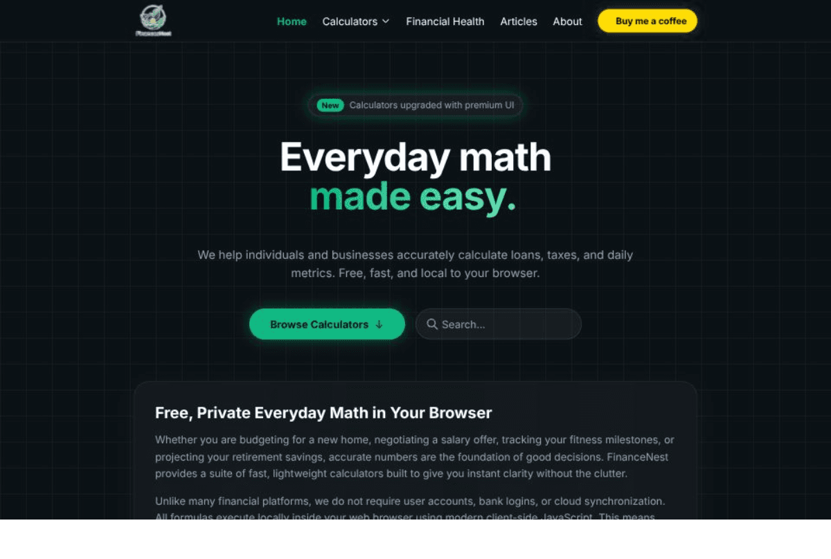 FinanceNest website screenshot