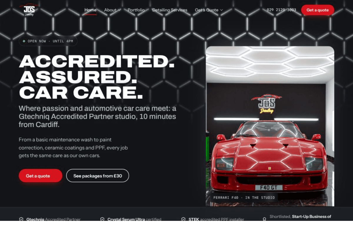 JDS Detailing website screenshot