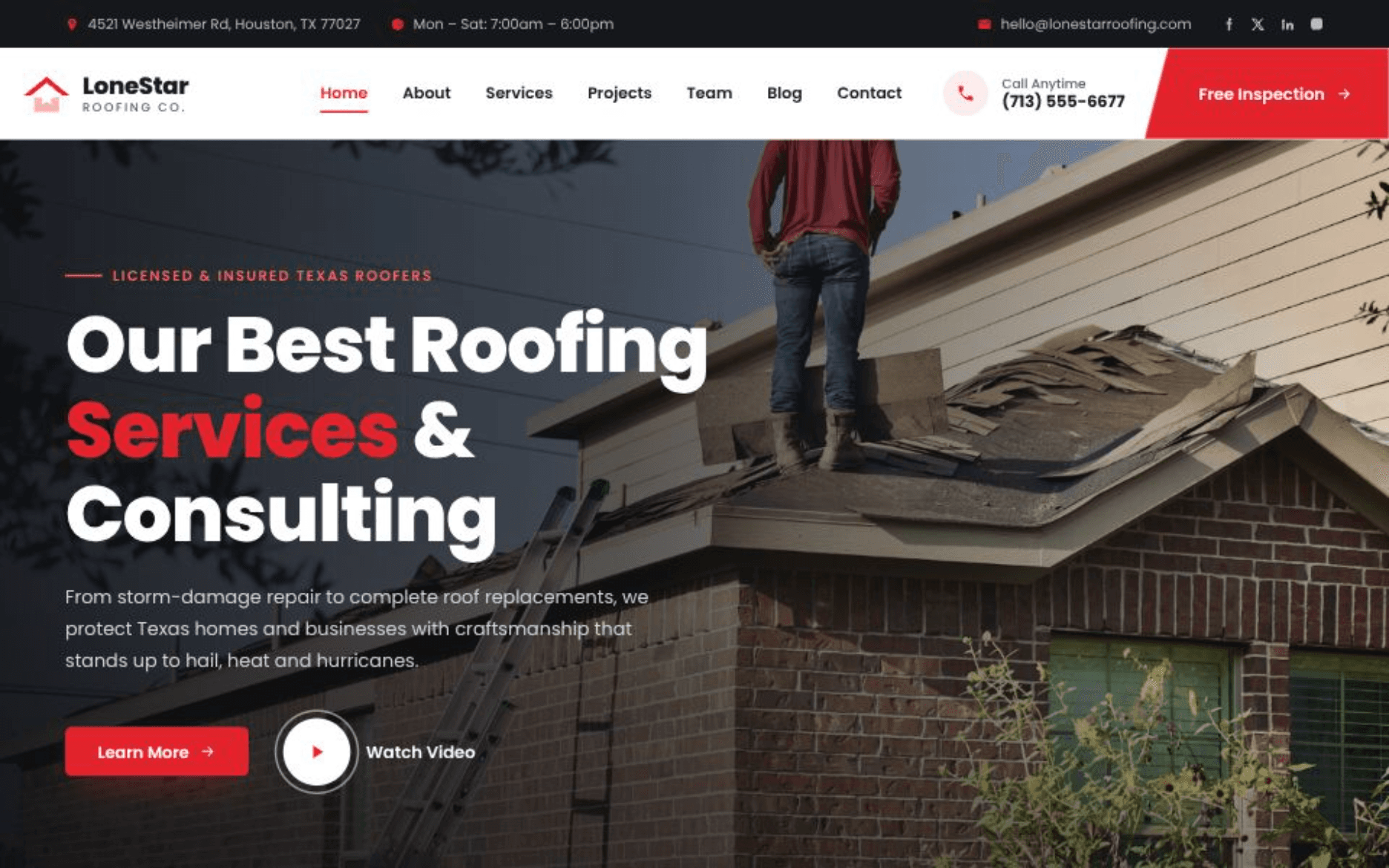 Lone Star Roofing website screenshot