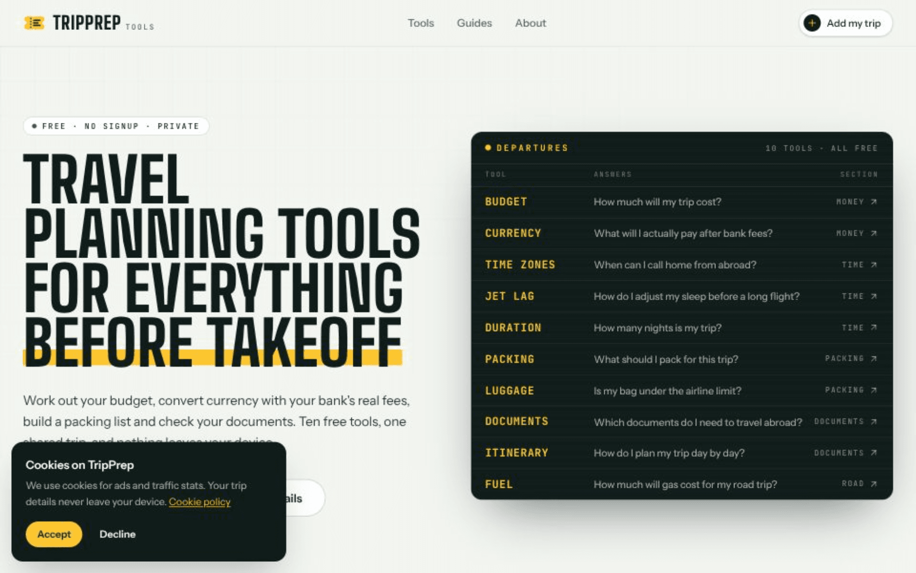 TripPrep website screenshot